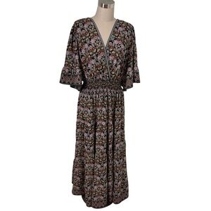 MAX STUDIO WOMAN Floral Print Maxi Dress‎ V-Neck Smocked Waist 2X NWT $188